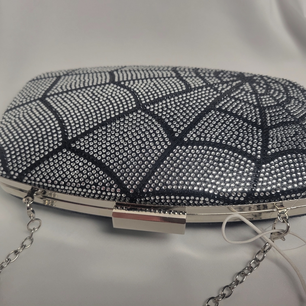 Sparkly Black & Silver Rhinestone Spiderweb Design Crossbody Purse New Gothic - Picture 3 of 8